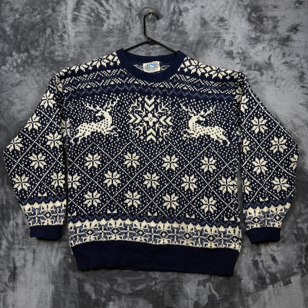 Environmental Clothing Co. Sweater Mens Large Navy Fair Isle Reindeer USA Made